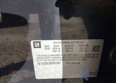 2014 Chevrolet Malibu 1Lt z USA, uszkodzony, nr VIN 1G11C5SLXEF261097